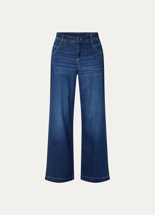 Gardeur Mid waist wide fit jeans met donkere wassing - voorkant indigo