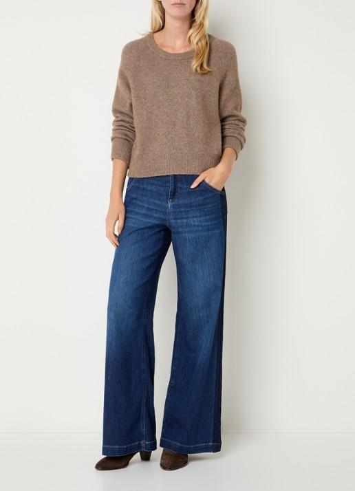 Gardeur Mid waist wide fit jeans met donkere wassing - voorkant 2 indigo