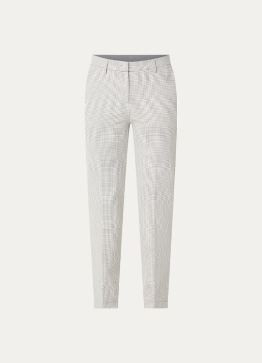 Gardeur Zigarette mid waist tapered pantalon met pied-de-poule dessin - voorkant 3 lichtgrijs