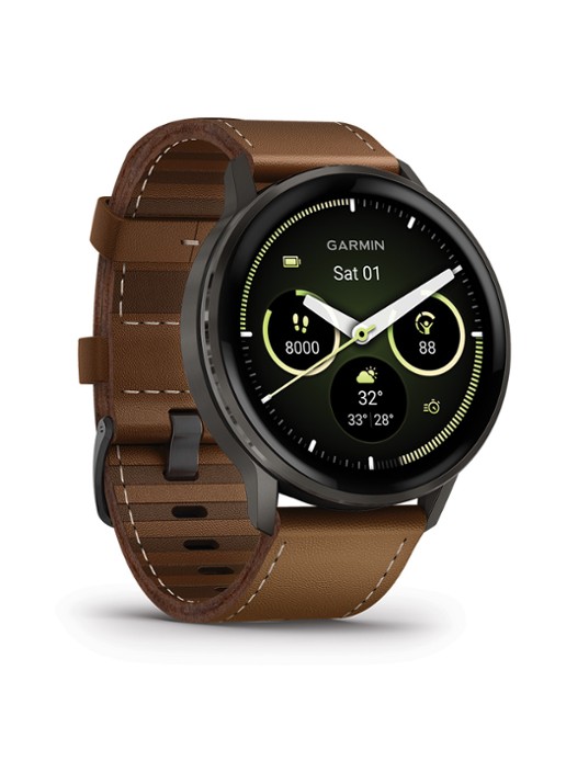 Garmin Venu 4 smartwatch 45 mm, met siliconen en lederen band - detail bruin