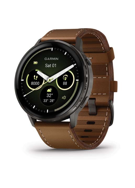 Garmin Venu 4 smartwatch 45 mm, met siliconen en lederen band - voorkant 6 bruin