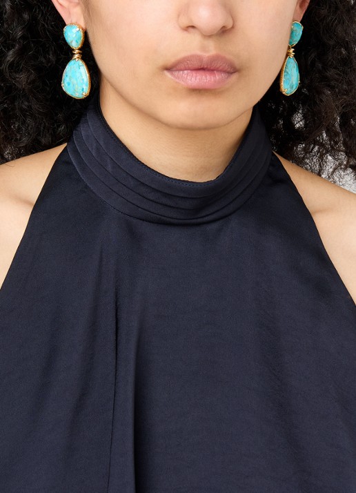 Gas Bijoux Silia oorstekers verguld - voorkant 2 turquoise