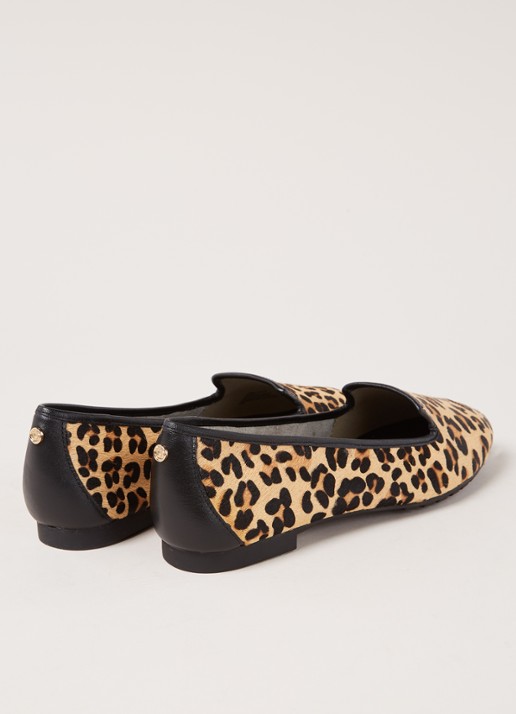 Genevene loafer met ponyhair en luipaardessin - detail bruin