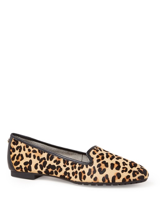 Genevene loafer met ponyhair en luipaardessin - voorkant 4 bruin