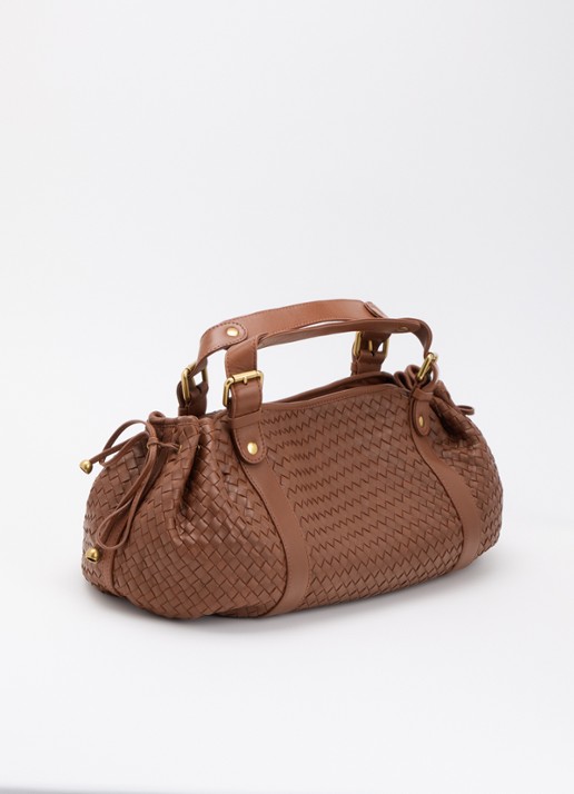 Gerard Darel 24H handtas van leer met gevlochten detail - achterkant bruin