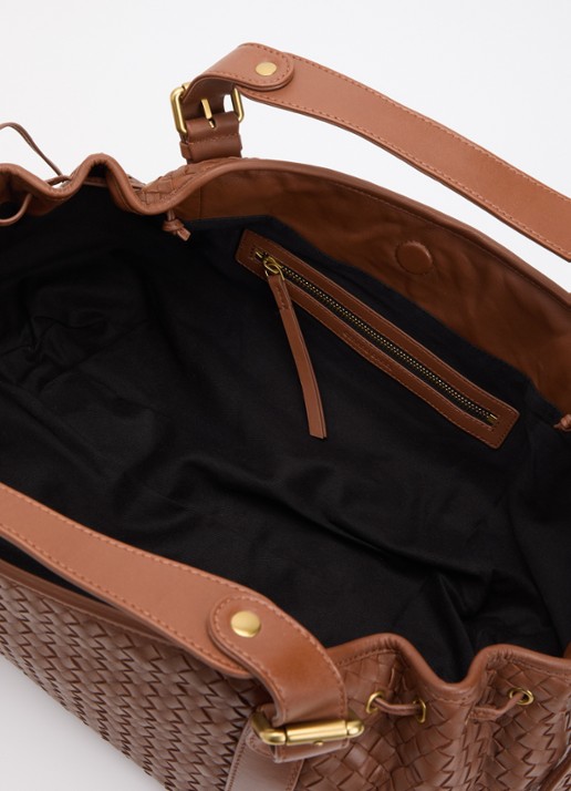 Gerard Darel 24H handtas van leer met gevlochten detail - detail 2 bruin
