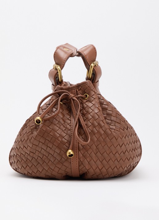 Gerard Darel 24H handtas van leer met gevlochten detail - detail 3 bruin