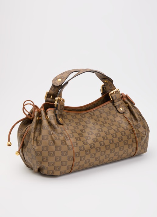 Gerard Darel 24H handtas van leer met logoprint  - achterkant 4 bruin