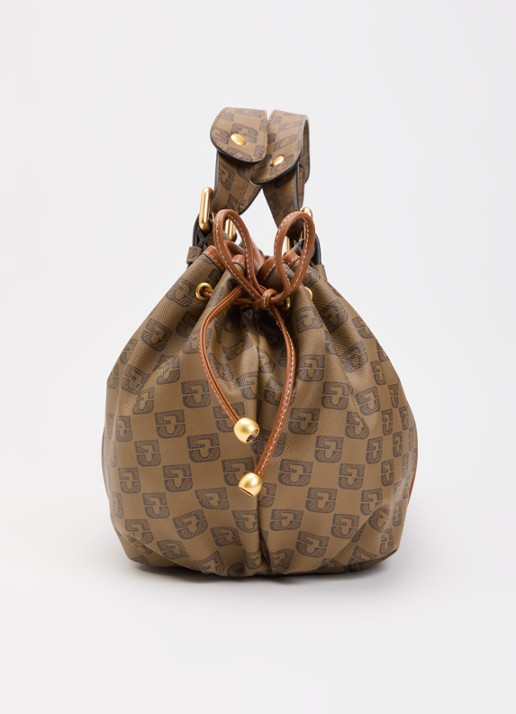 Gerard Darel 24H handtas van leer met logoprint  - detail 2 bruin