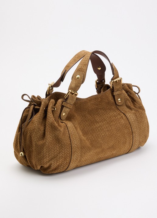Gerard Darel 24H handtas van suède - achterkant 2 cognac