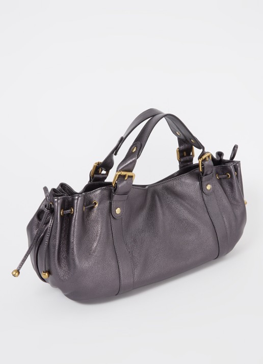 Gerard Darel 24H schoudertas van leer met metallic finish - achterkant antraciet