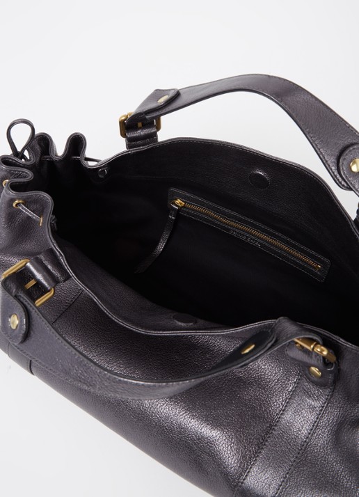 Gerard Darel 24H schoudertas van leer met metallic finish - detail 3 antraciet