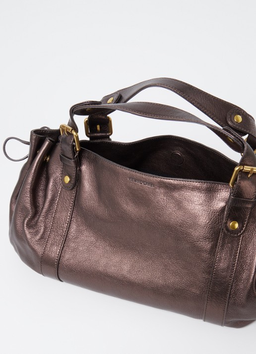 Gerard Darel 24H schoudertas van leer met metallic finish - detail 3 kastanjebruin