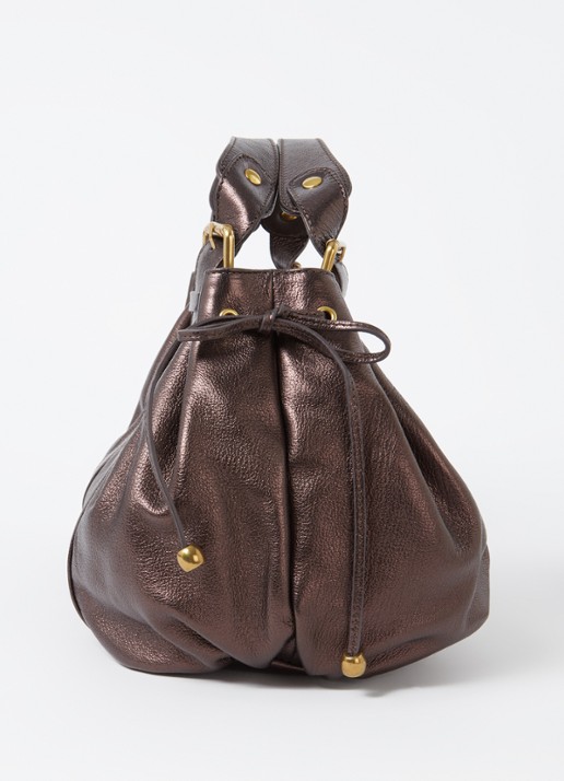 Gerard Darel 24H schoudertas van leer met metallic finish - detail 4 kastanjebruin