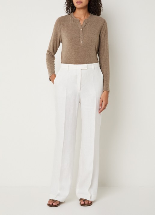 Gerard Darel Abelle high waist loose fit broek van linnen - voorkant 2 gebroken wit