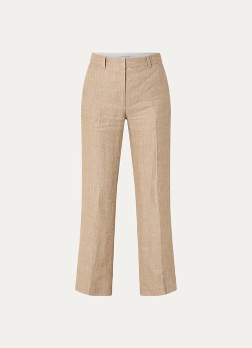 Gerard Darel Abigail high waist straight fit pantalon van linnen met steekzakken - voorkant donkerbeige