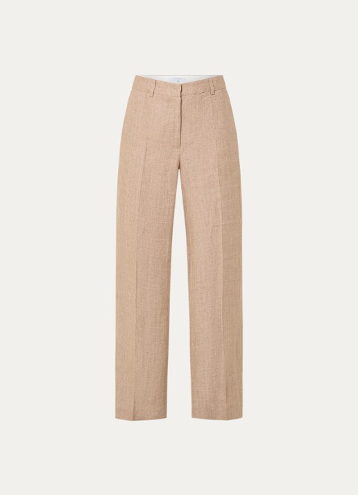 Gerard Darel Abigail high waist straight fit pantalon van linnen met steekzakken - voorkant 3 donkerbeige