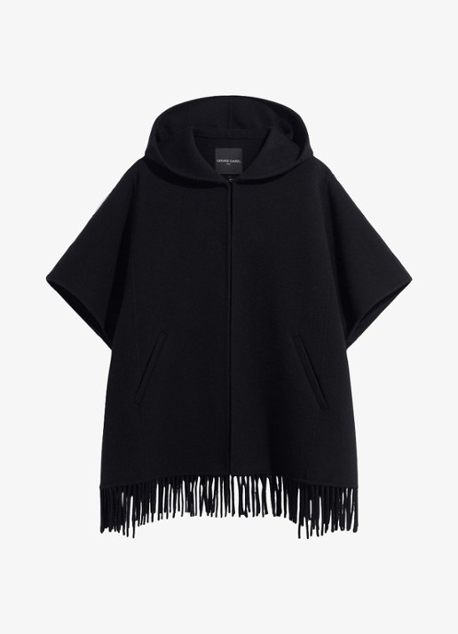 Gerard Darel Ady cape in wolblend met franjes - voorkant 5 zwart