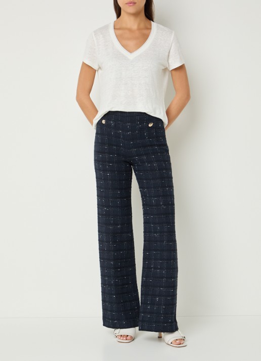 Gerard Darel Aleyna high waist flared fit pantalon met steekzakken - voorkant 3 donkerblauw