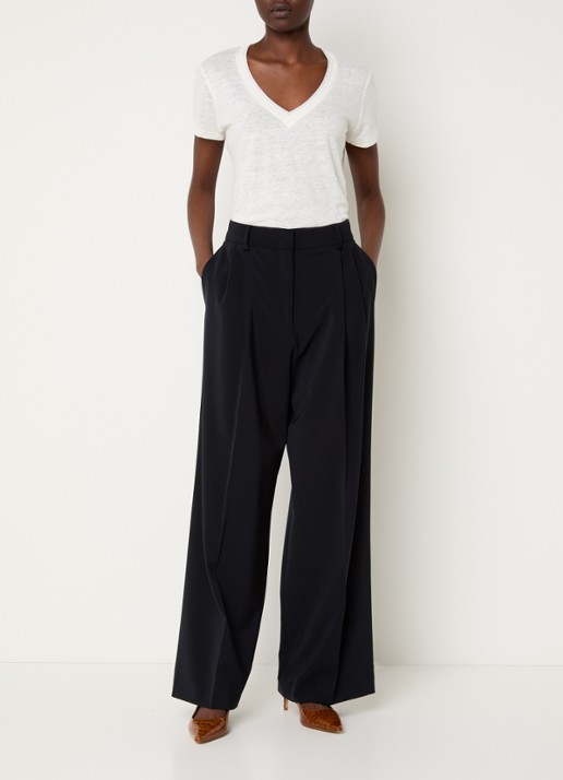 Gerard Darel Alissia high waist wide fit pantalon met steekzakken - voorkant 2 donkerblauw