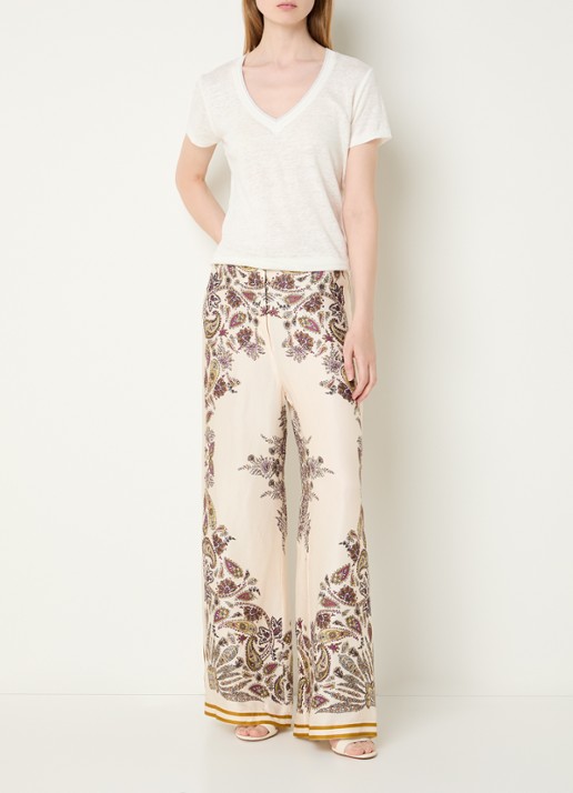 Gerard Darel Amanya high waist loose fit broek met print - voorkant 3 beige