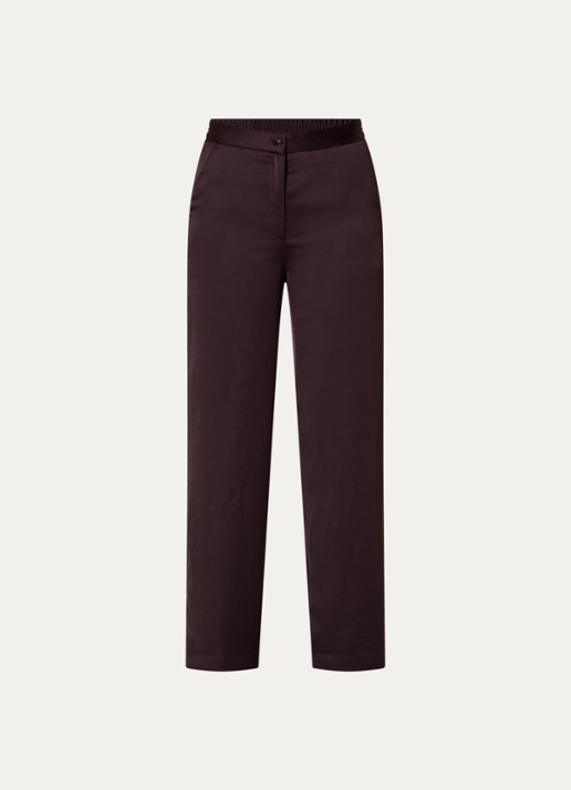 Gerard Darel Amelya mid waist straight fit broek van satijn - voorkant donkerbruin