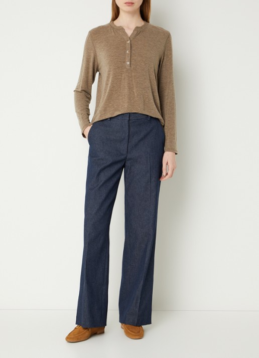 Gerard Darel Amora high waist wide fit broek van chambray - voorkant 2 indigo
