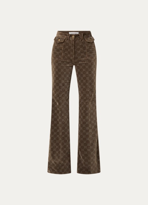 Gerard Darel Anna high waist flared fit broek van corduroy met logoprint - voorkant 2 bruin