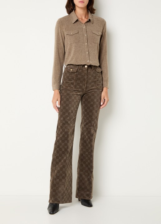 Gerard Darel Anna high waist flared fit broek van corduroy met logoprint - voorkant 3 bruin