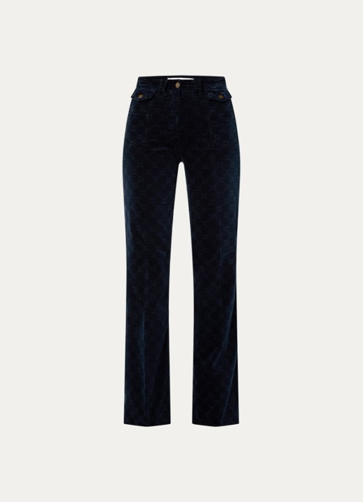 Gerard Darel Anna high waist flared fit broek van corduroy met logoprint - voorkant 2 donkerblauw