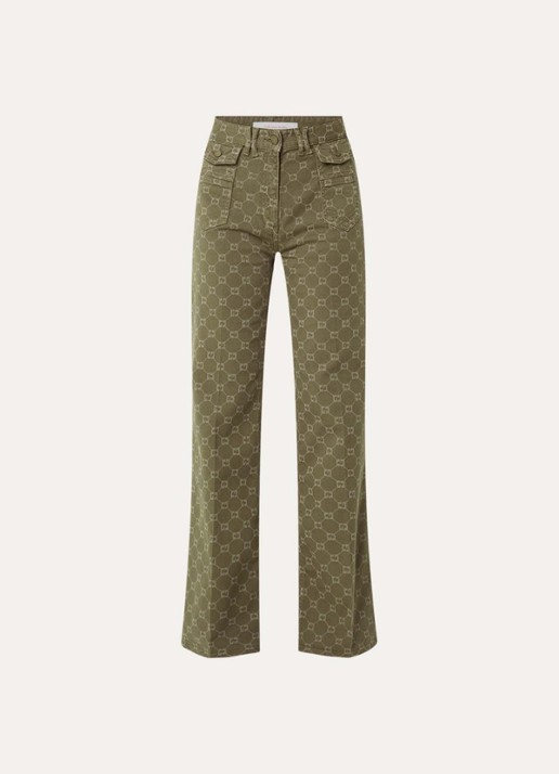 Gerard Darel Anna high waist flared jeans met logoborduring - voorkant 2 mosgroen