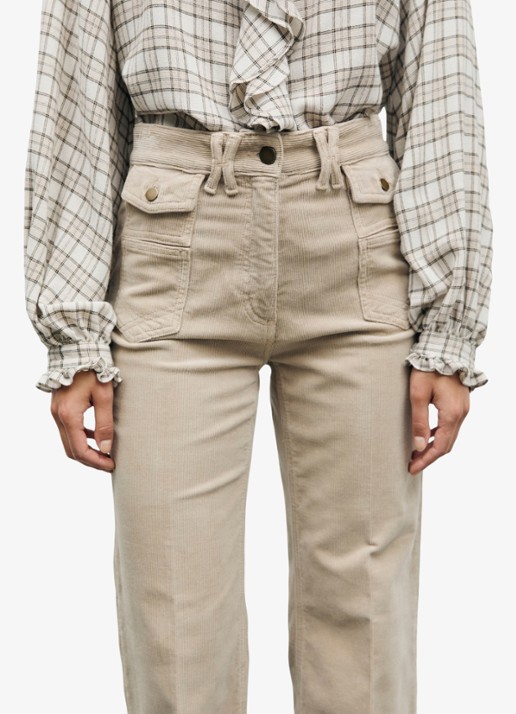 Gerard Darel Anna high waist flared jeans van corduroy - detail beige