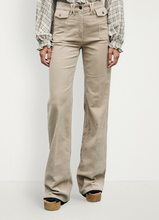 Gerard Darel Anna high waist flared jeans van corduroy - detail 2 beige