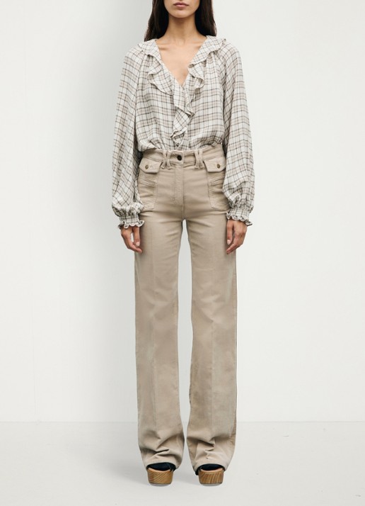 Gerard Darel Anna high waist flared jeans van corduroy - voorkant 5 beige