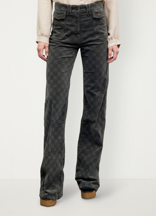 Gerard Darel Anna high waist flared jeans van fluweel met monogram