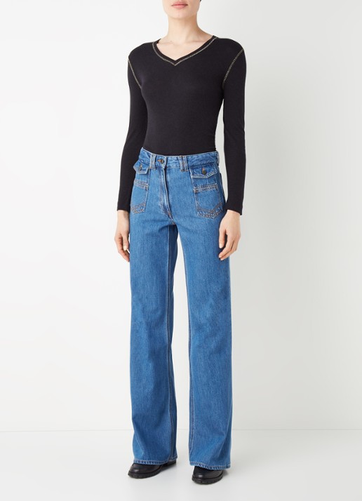 Gerard Darel Anna mid waist straight leg jeans met klepzakken - voorkant 5 indigo
