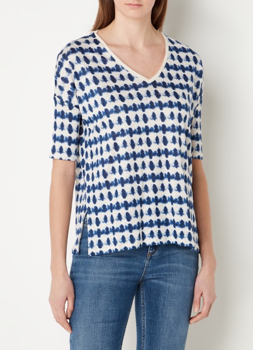 Gerard Darel Appoline fijngebreid T-shirt van linnen met tie-dye dessin - detail donkerblauw