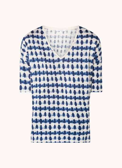 Gerard Darel Appoline fijngebreid T-shirt van linnen met tie-dye dessin - voorkant 2 donkerblauw