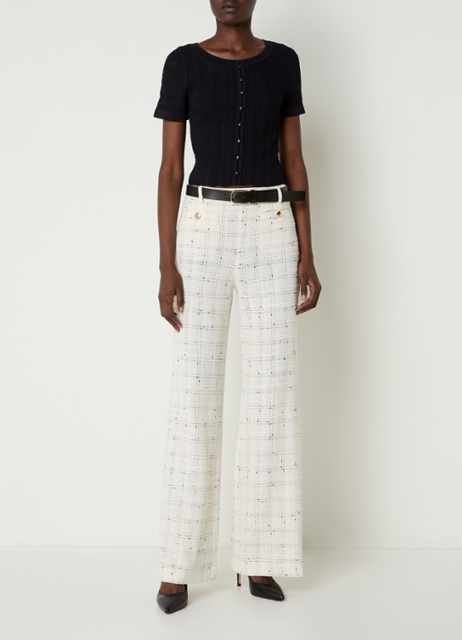 Gerard Darel Ariela mid waist flared fit broek met ruitdessin - voorkant 2 creme