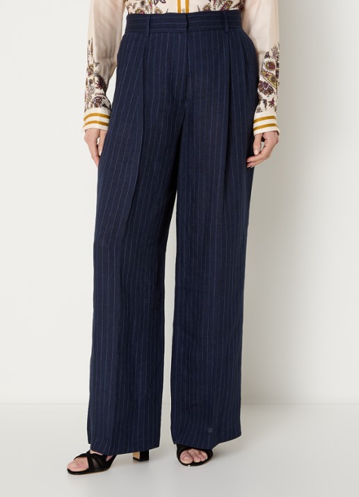 Gerard Darel Ayla high waist wide fit pantalon van linnen met krijtstreep