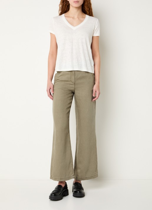 Gerard Darel Azilia high waist wide fit chino met steekzakken - voorkant 3 mosgroen