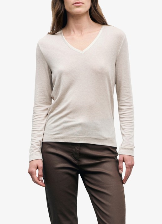 Gerard Darel Belen longsleeve in wolblend met V-hals - detail 4 beige