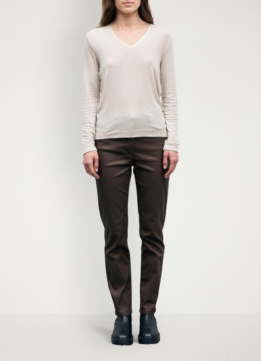 Gerard Darel Belen longsleeve in wolblend met V-hals - voorkant 2 beige