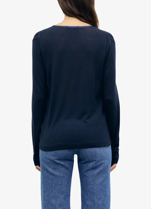 Gerard Darel Belen longsleeve in wolblend met V-hals - achterkant donkerblauw