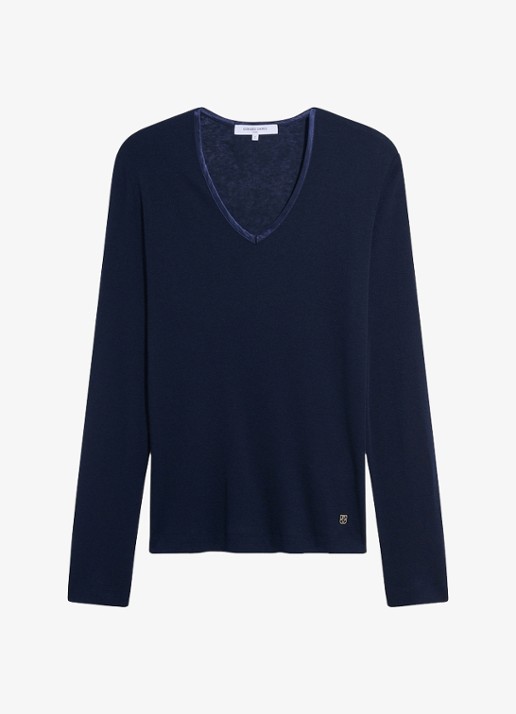 Gerard Darel Belen longsleeve in wolblend met V-hals - voorkant 3 donkerblauw