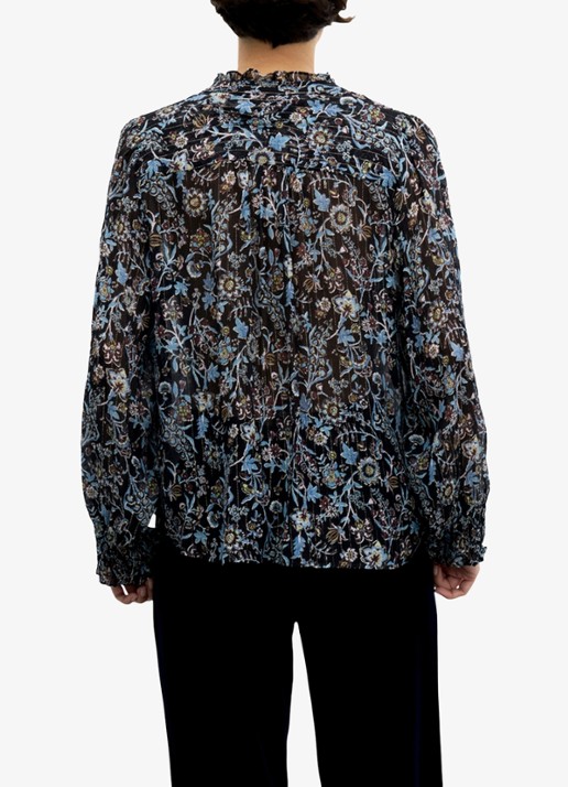 Gerard Darel Blouse in zijdeblend met bloemenprint - achterkant zwart