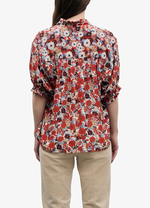 Gerard Darel Blouse met bloemenprint en ruches - achterkant rood