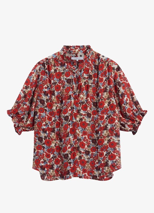 Gerard Darel Blouse met bloemenprint en ruches - voorkant 2 rood