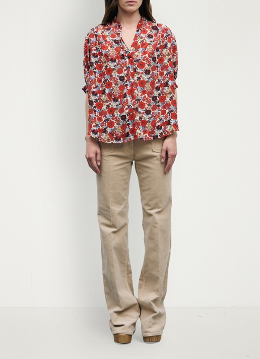Gerard Darel Blouse met bloemenprint en ruches - voorkant 3 rood