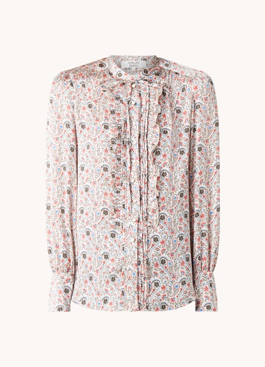 Gerard Darel Calicia blouse met paisley dessin en strikkraag - voorkant blauw